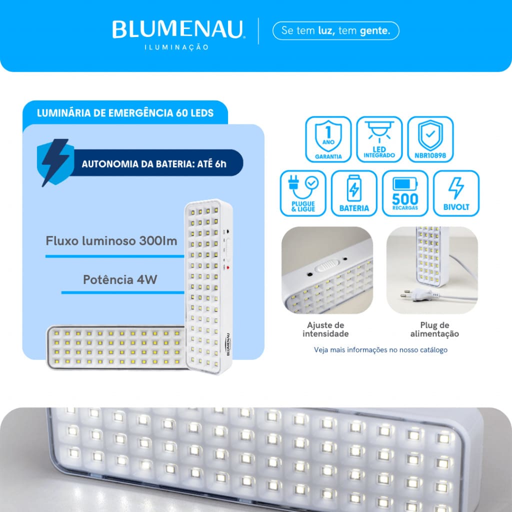 LUMINARIA EMERGENCIA BLUMENAU 60 LEDS AUXILIAR