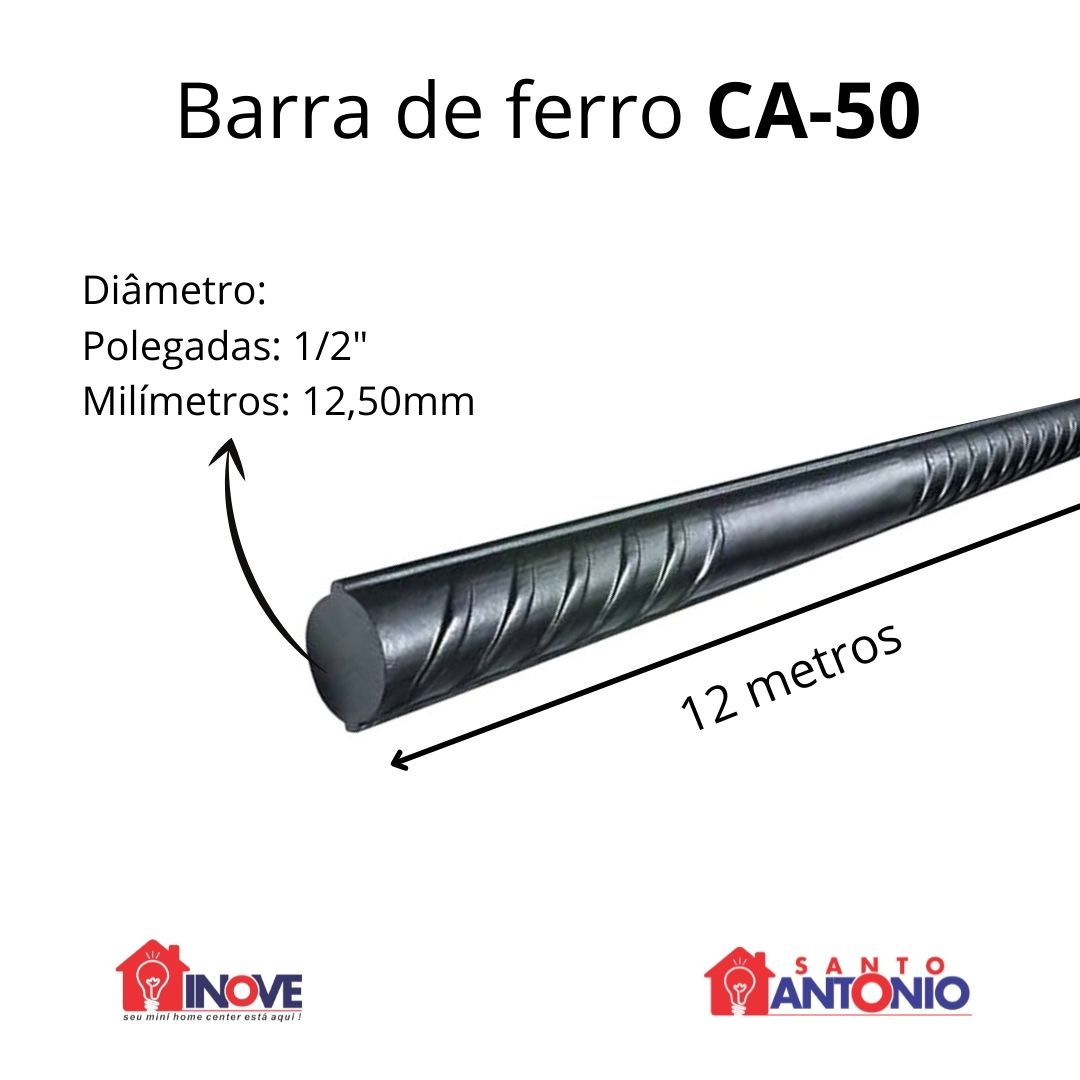 FERRO 12,5MM 1/2 12M BARRA DOBRADA CA50