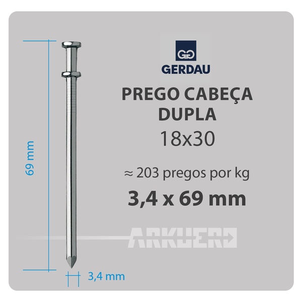 PREGO 18X30 POLIDO 1KG CABECA DUPLA